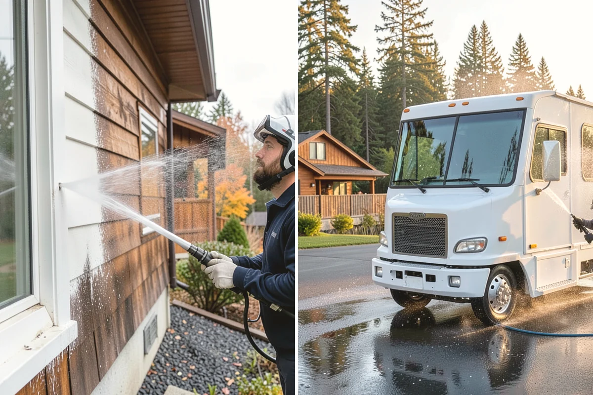Concrete Wall Cleaning in Covington, King County, WA - Protect adjacent plantings and cover nearby surfaces
