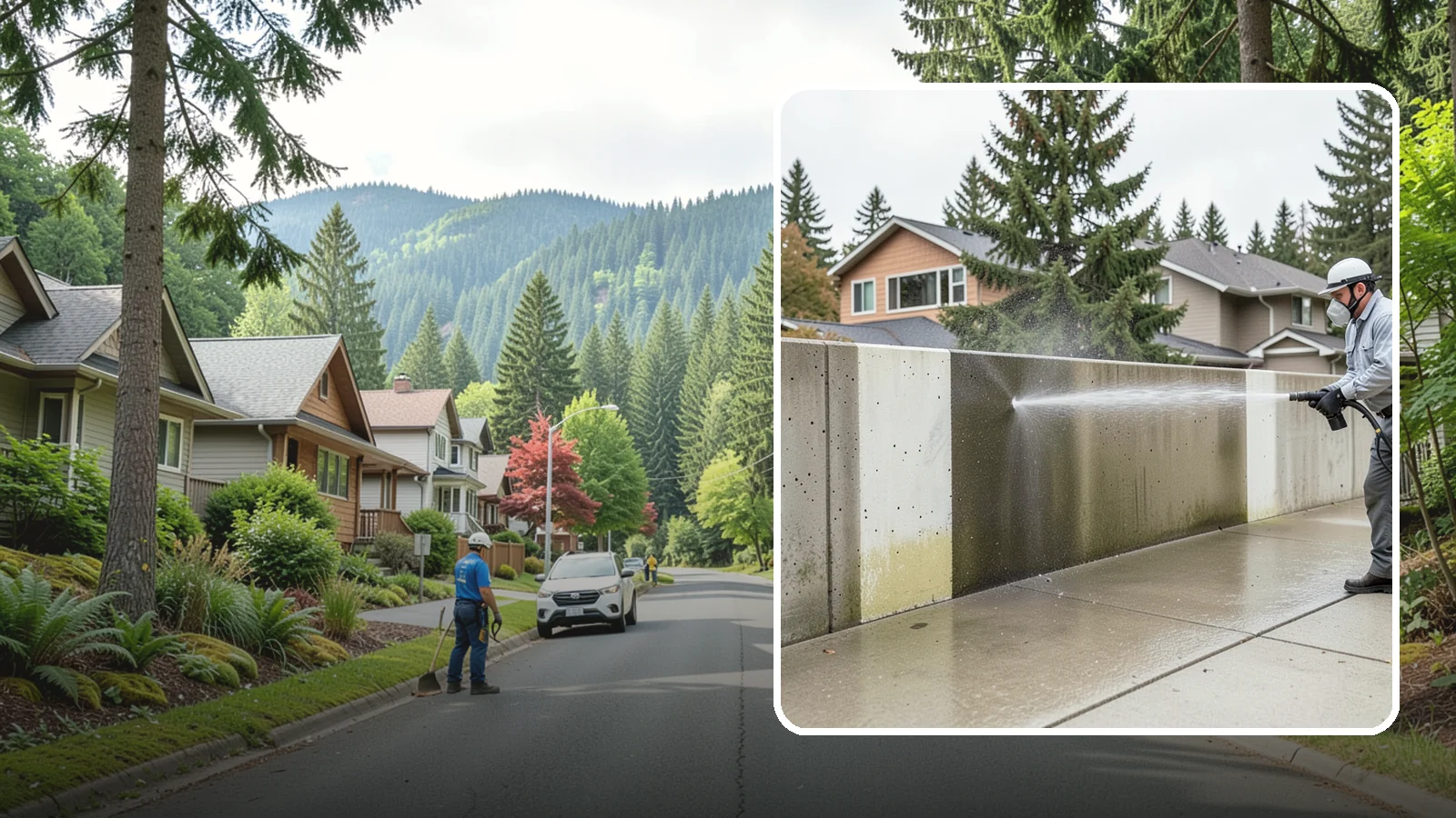 Concrete Wall Cleaning in Darrington, Snohomish County, WA - Wash algae and grime from vertical concrete walls using soft-wash methods that clean without gouging.