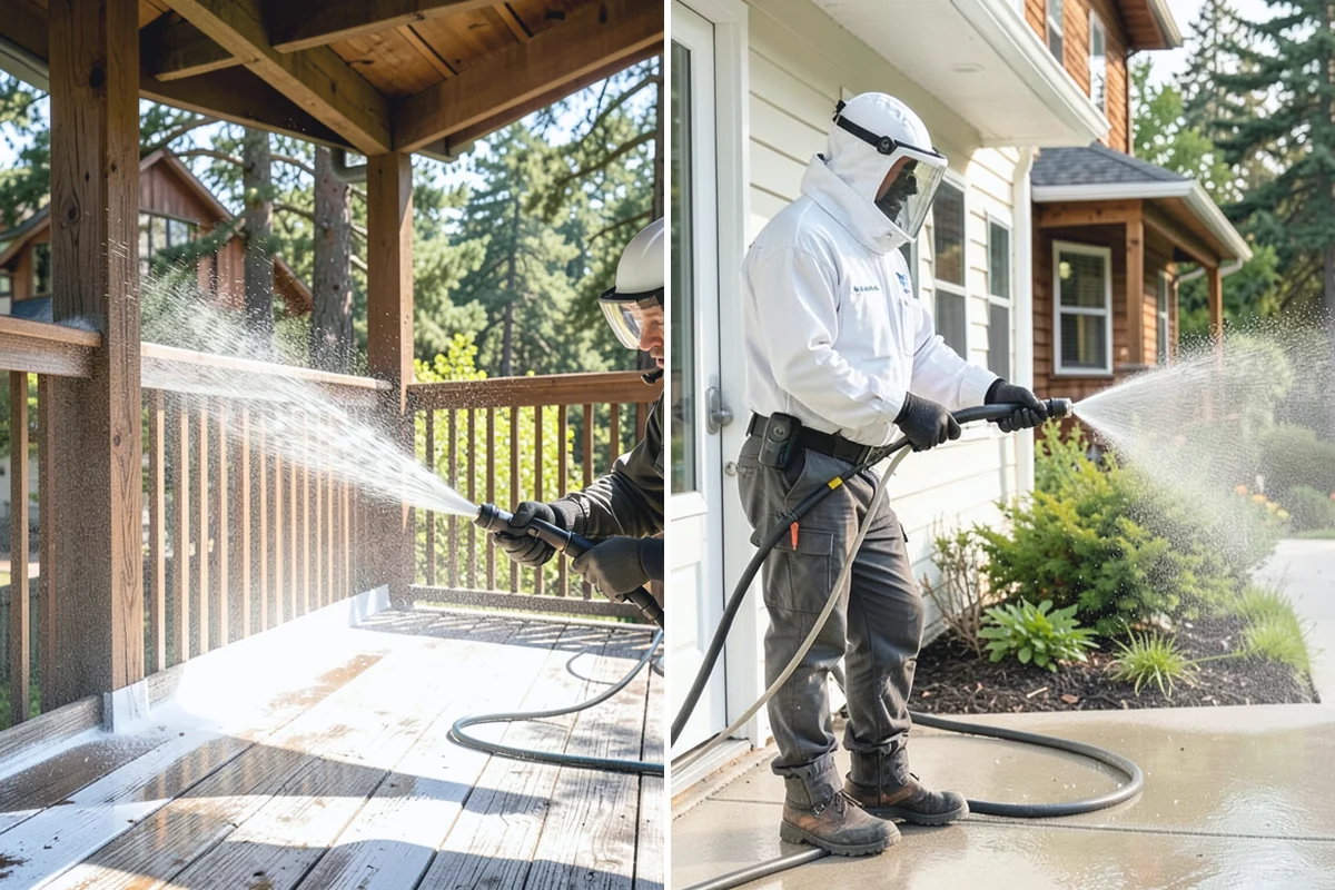 Concrete Wall Cleaning in Darrington, Snohomish County, WA - Protect adjacent plantings and cover nearby surfaces
