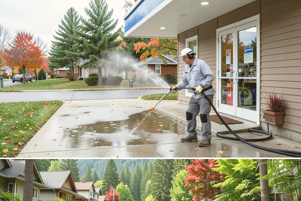 Concrete Wall Cleaning in Darrington, Snohomish County, WA - Spring is a strong time to clear the algae that flourished through the wet winter, giving walls a clean start before summer.