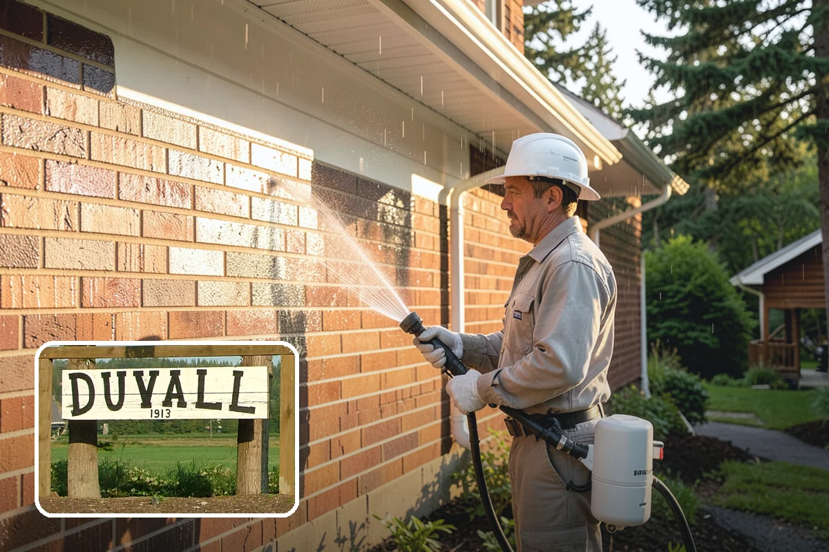 Concrete Wall Cleaning in Duvall, King County, WA - Clears green algae from shaded, north-facing wall surfaces