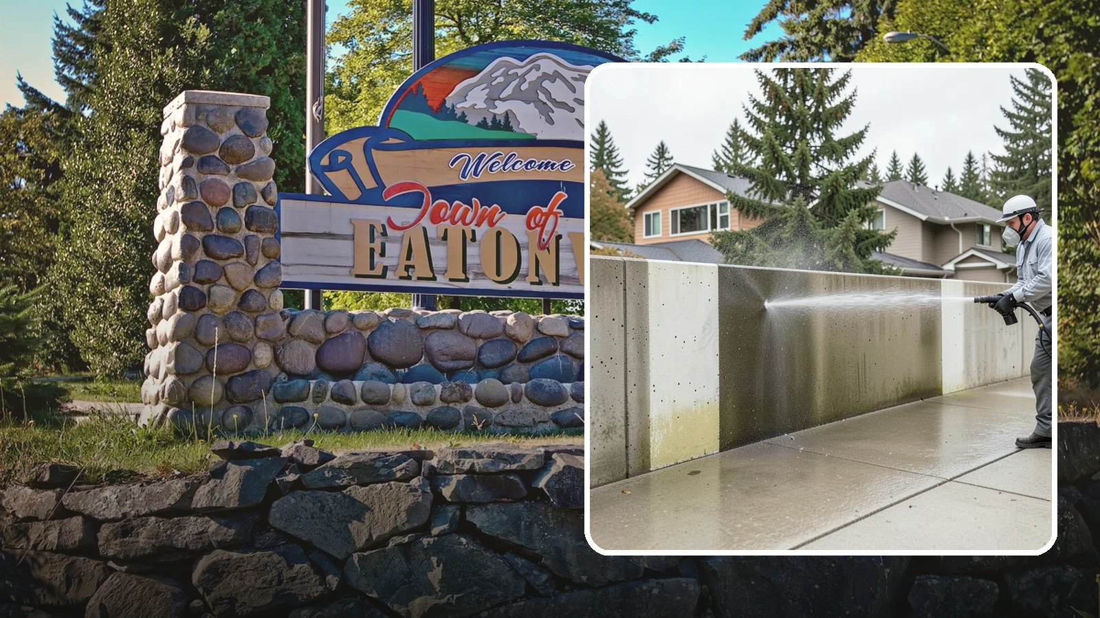 Concrete Wall Cleaning in Eatonville, Pierce County, WA - Wash algae and grime from vertical concrete walls using soft-wash methods that clean without gouging.
