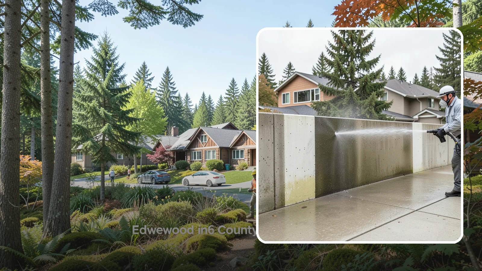 Concrete Wall Cleaning in Edgewood, Pierce County, WA - Wash algae and grime from vertical concrete walls using soft-wash methods that clean without gouging.
