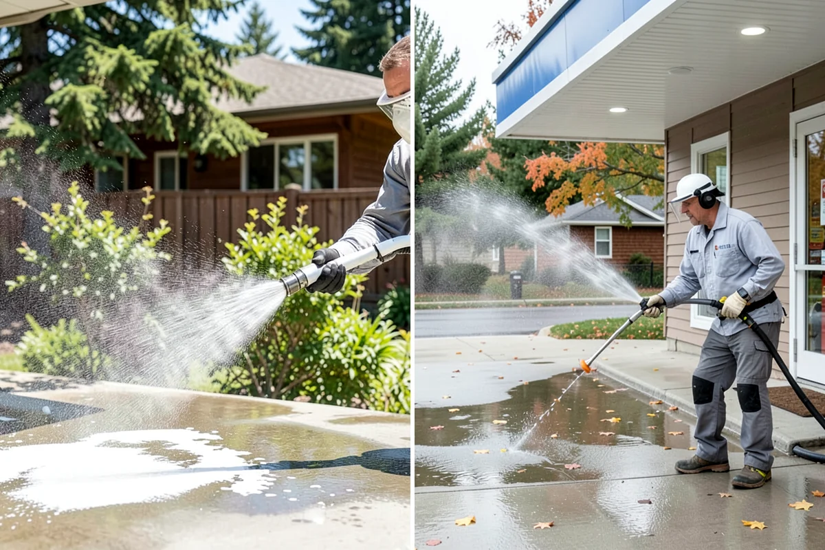 Concrete Wall Cleaning in Enumclaw, King County, WA - Protect adjacent plantings and cover nearby surfaces