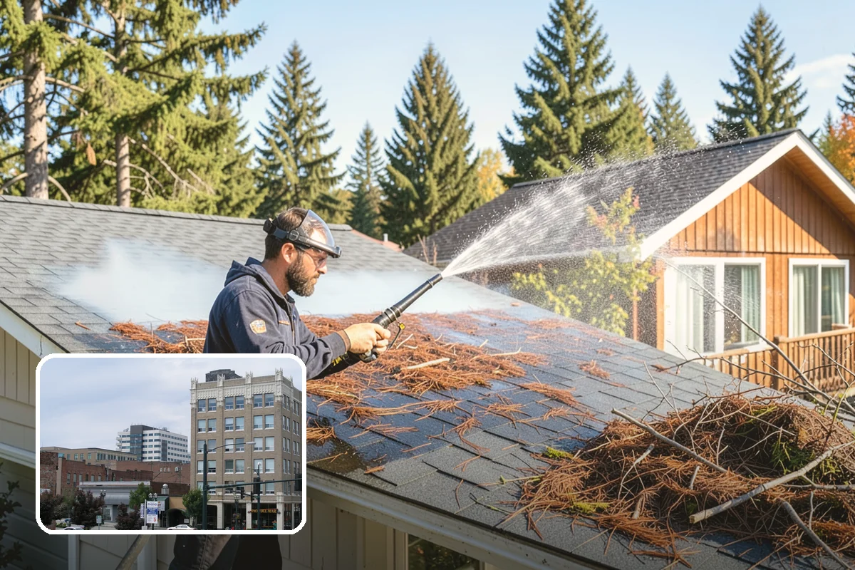 Concrete Wall Cleaning in Everett, Snohomish County, WA - Clears green algae from shaded, north-facing wall surfaces