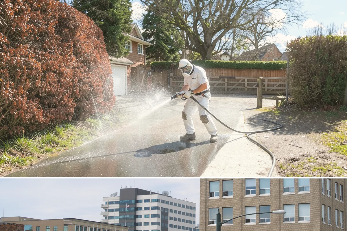 Concrete Wall Cleaning in Everett, Snohomish County, WA - Spring is a strong time to clear the algae that flourished through the wet winter, giving walls a clean start before summer.