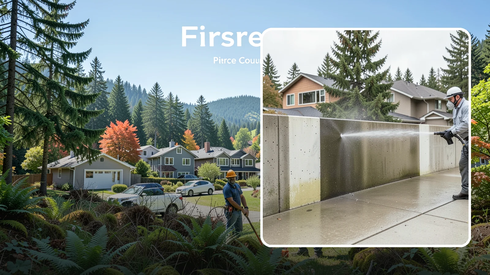 Concrete Wall Cleaning in Fircrest, Pierce County, WA - Wash algae and grime from vertical concrete walls using soft-wash methods that clean without gouging.