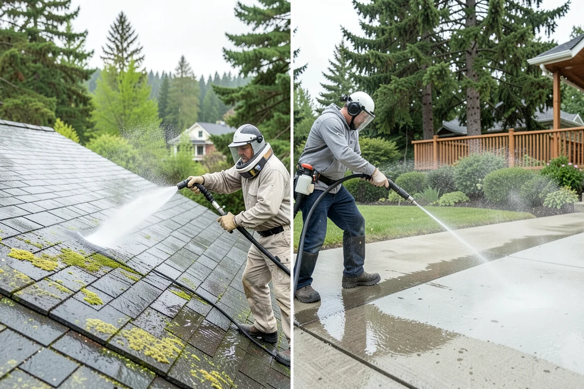 Concrete Wall Cleaning in Gig Harbor, Pierce County, WA - Protect adjacent plantings and cover nearby surfaces