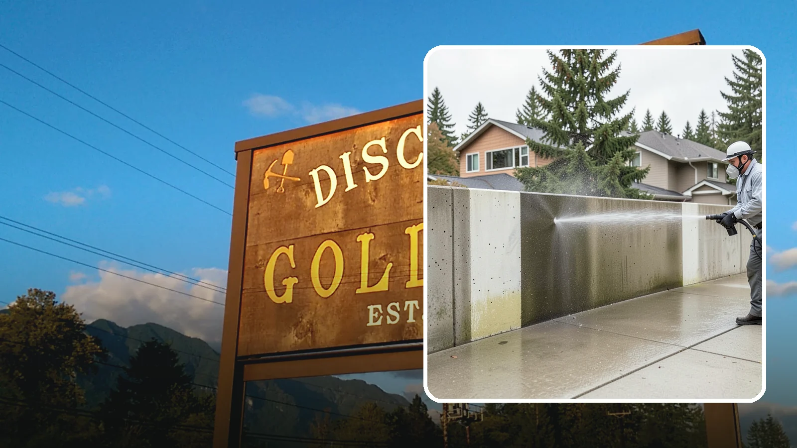 Concrete Wall Cleaning in Gold Bar, Snohomish County, WA - Wash algae and grime from vertical concrete walls using soft-wash methods that clean without gouging.