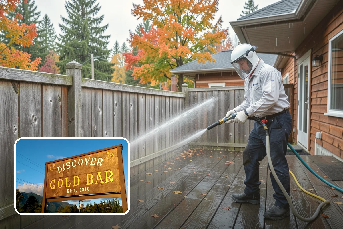 Concrete Wall Cleaning in Gold Bar, Snohomish County, WA - Clears green algae from shaded, north-facing wall surfaces