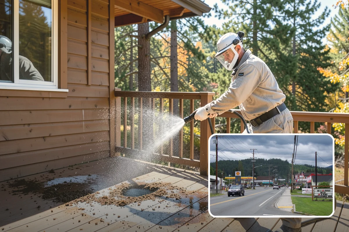 Concrete Wall Cleaning in Granite Falls, Snohomish County, WA - Clears green algae from shaded, north-facing wall surfaces