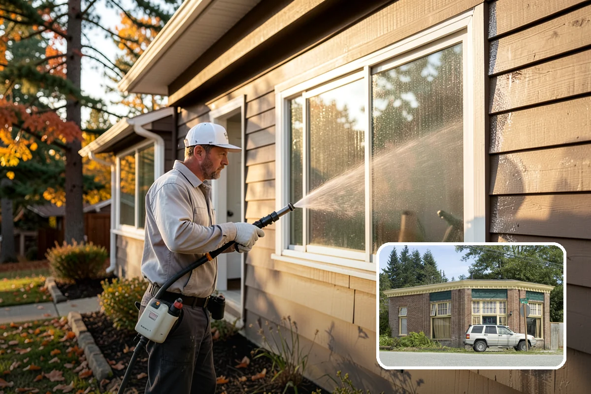 Concrete Wall Cleaning in Hamilton, Skagit County, WA - Clears green algae from shaded, north-facing wall surfaces