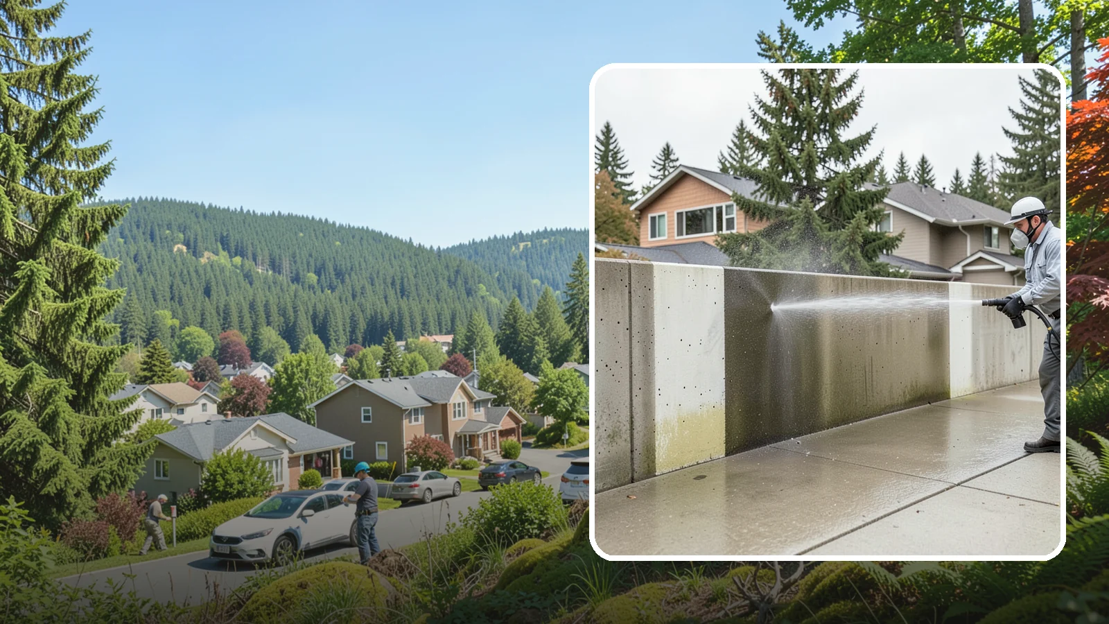 Concrete Wall Cleaning in Index, Snohomish County, WA - Wash algae and grime from vertical concrete walls using soft-wash methods that clean without gouging.