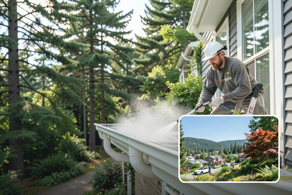 Concrete Wall Cleaning in Index, Snohomish County, WA - Clears green algae from shaded, north-facing wall surfaces