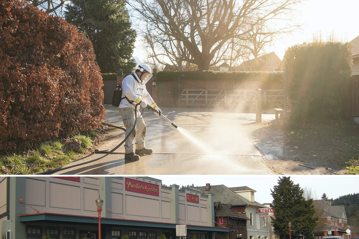 Concrete Wall Cleaning in Issaquah, King County, WA - Spring is a strong time to clear the algae that flourished through the wet winter, giving walls a clean start before summer.