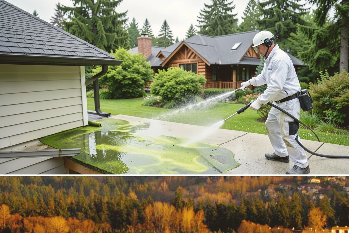 Concrete Wall Cleaning in Kenmore, King County, WA - Spring is a strong time to clear the algae that flourished through the wet winter, giving walls a clean start before summer.