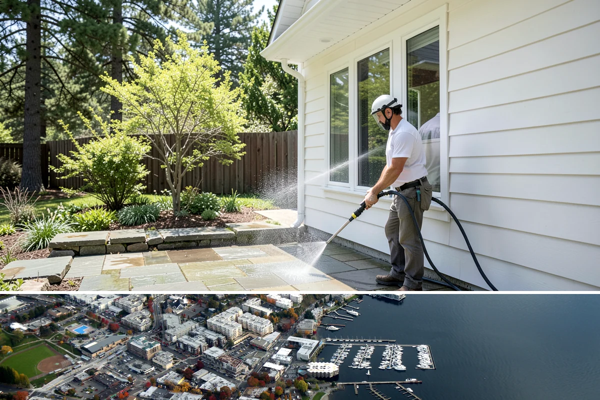 Concrete Wall Cleaning in Kirkland, King County, WA - Spring is a strong time to clear the algae that flourished through the wet winter, giving walls a clean start before summer.