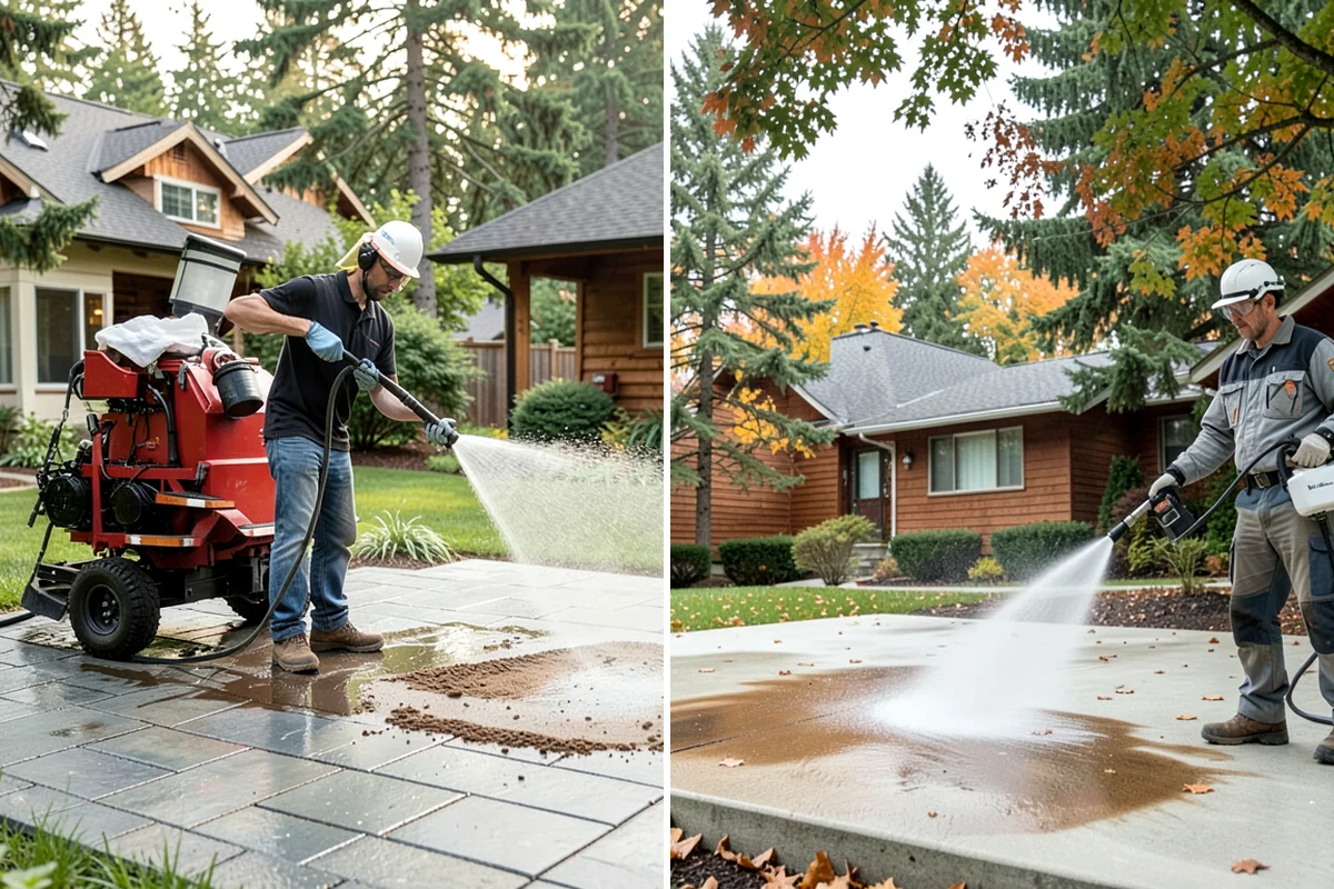 Concrete Wall Cleaning in Lake Forest Park, King County, WA - Protect adjacent plantings and cover nearby surfaces