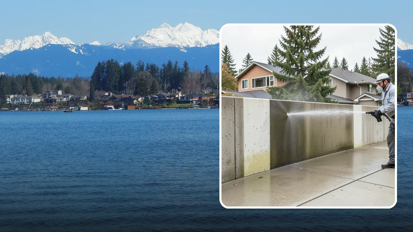 Concrete Wall Cleaning in Lake Stevens, Snohomish County, WA - Wash algae and grime from vertical concrete walls using soft-wash methods that clean without gouging.