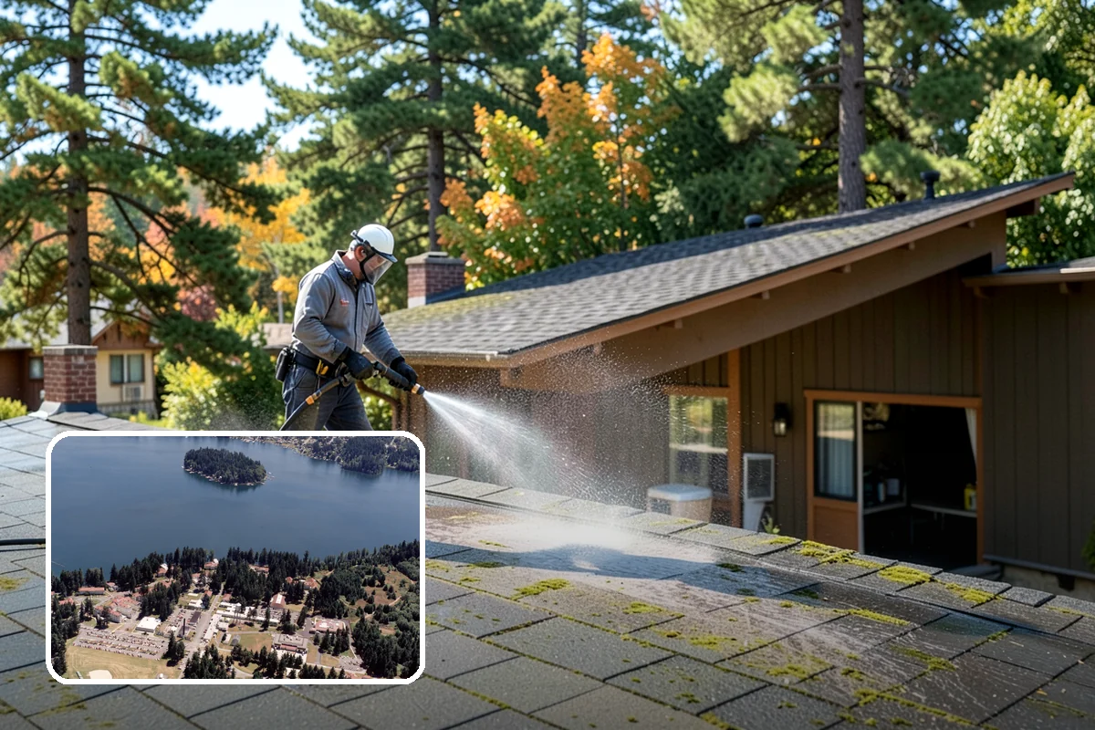 Concrete Wall Cleaning in Lakewood, Pierce County, WA - Clears green algae from shaded, north-facing wall surfaces