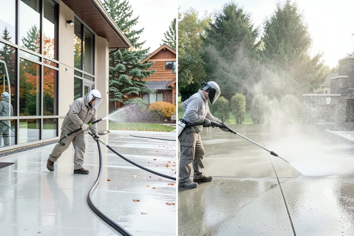 Concrete Wall Cleaning in Lakewood, Pierce County, WA - Protect adjacent plantings and cover nearby surfaces