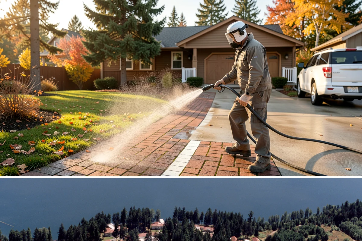Concrete Wall Cleaning in Lakewood, Pierce County, WA - Spring is a strong time to clear the algae that flourished through the wet winter, giving walls a clean start before summer.