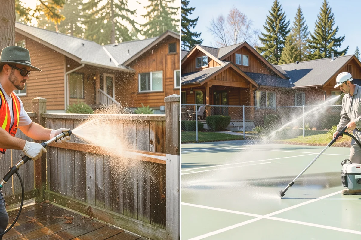Concrete Wall Cleaning in Langley, Island County, WA - Protect adjacent plantings and cover nearby surfaces