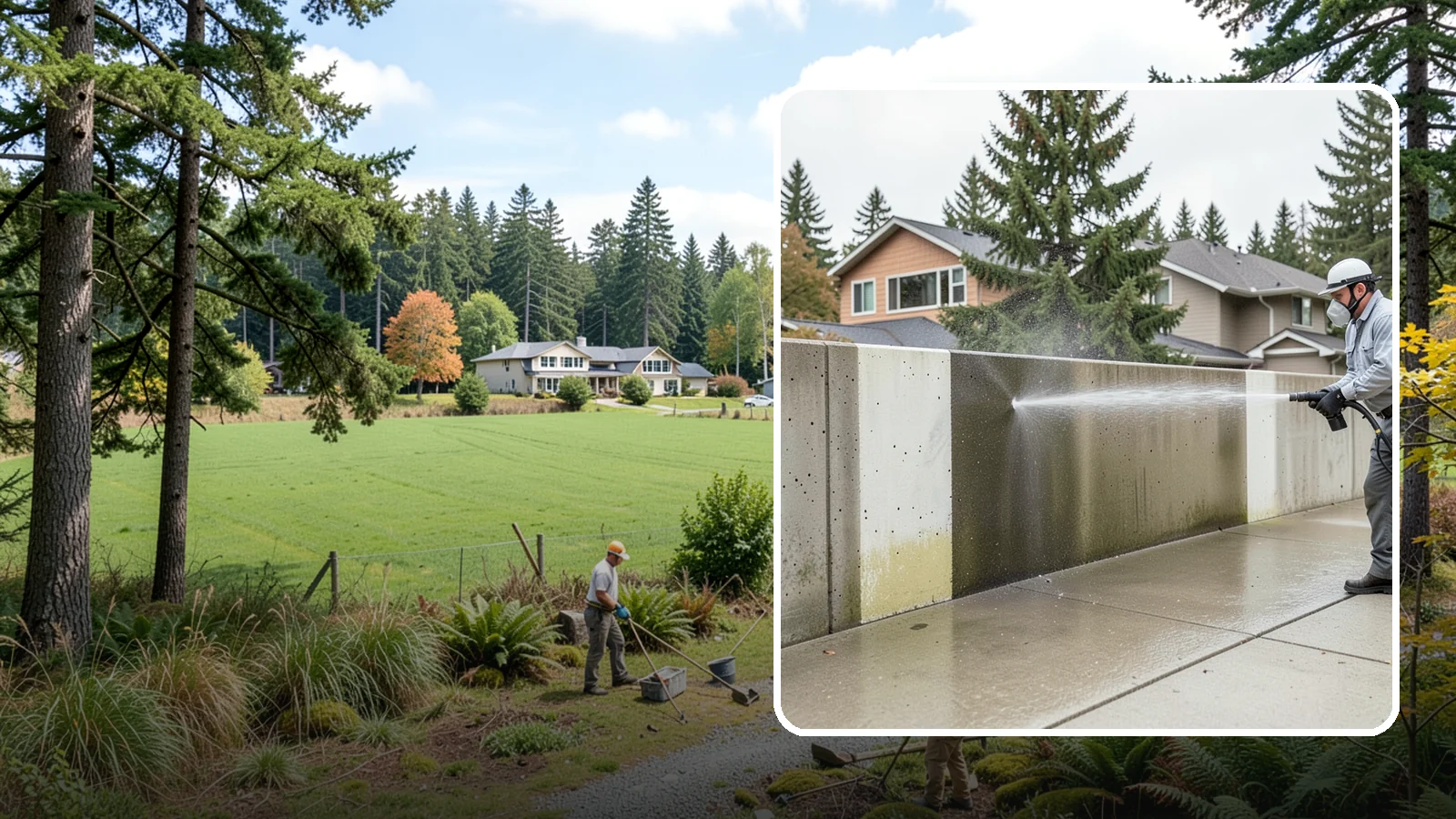 Concrete Wall Cleaning in Lyman, Skagit County, WA - Wash algae and grime from vertical concrete walls using soft-wash methods that clean without gouging.