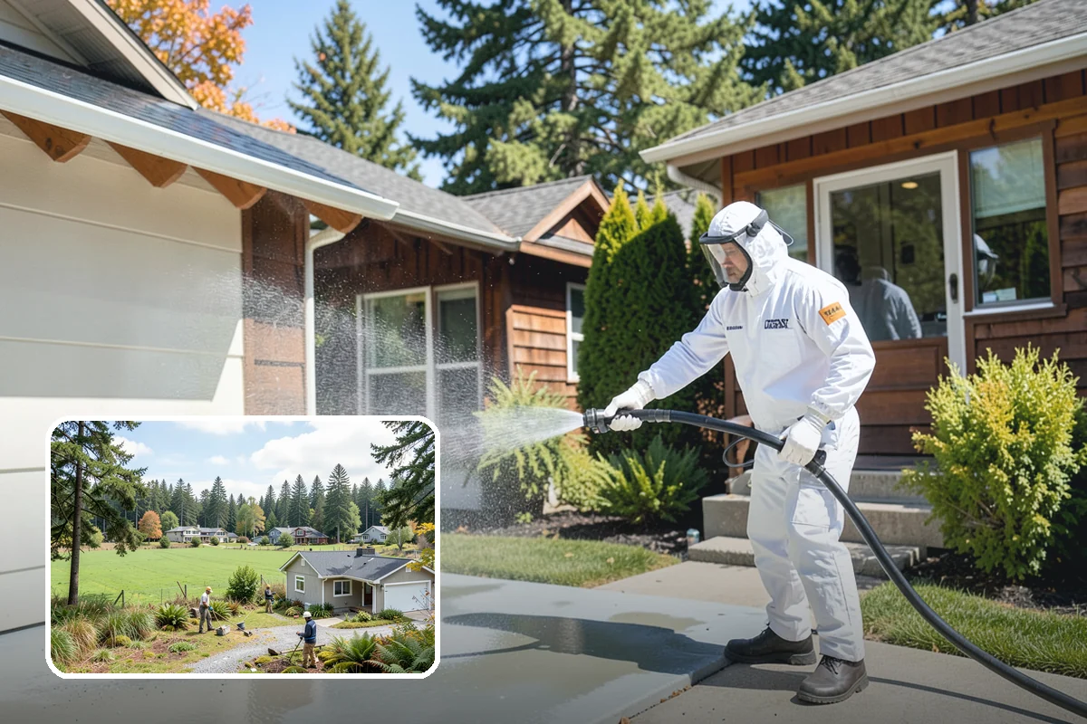 Concrete Wall Cleaning in Lyman, Skagit County, WA - Clears green algae from shaded, north-facing wall surfaces