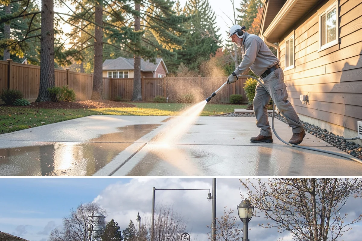 Concrete Wall Cleaning in Marysville, Snohomish County, WA - Spring is a strong time to clear the algae that flourished through the wet winter, giving walls a clean start before summer.