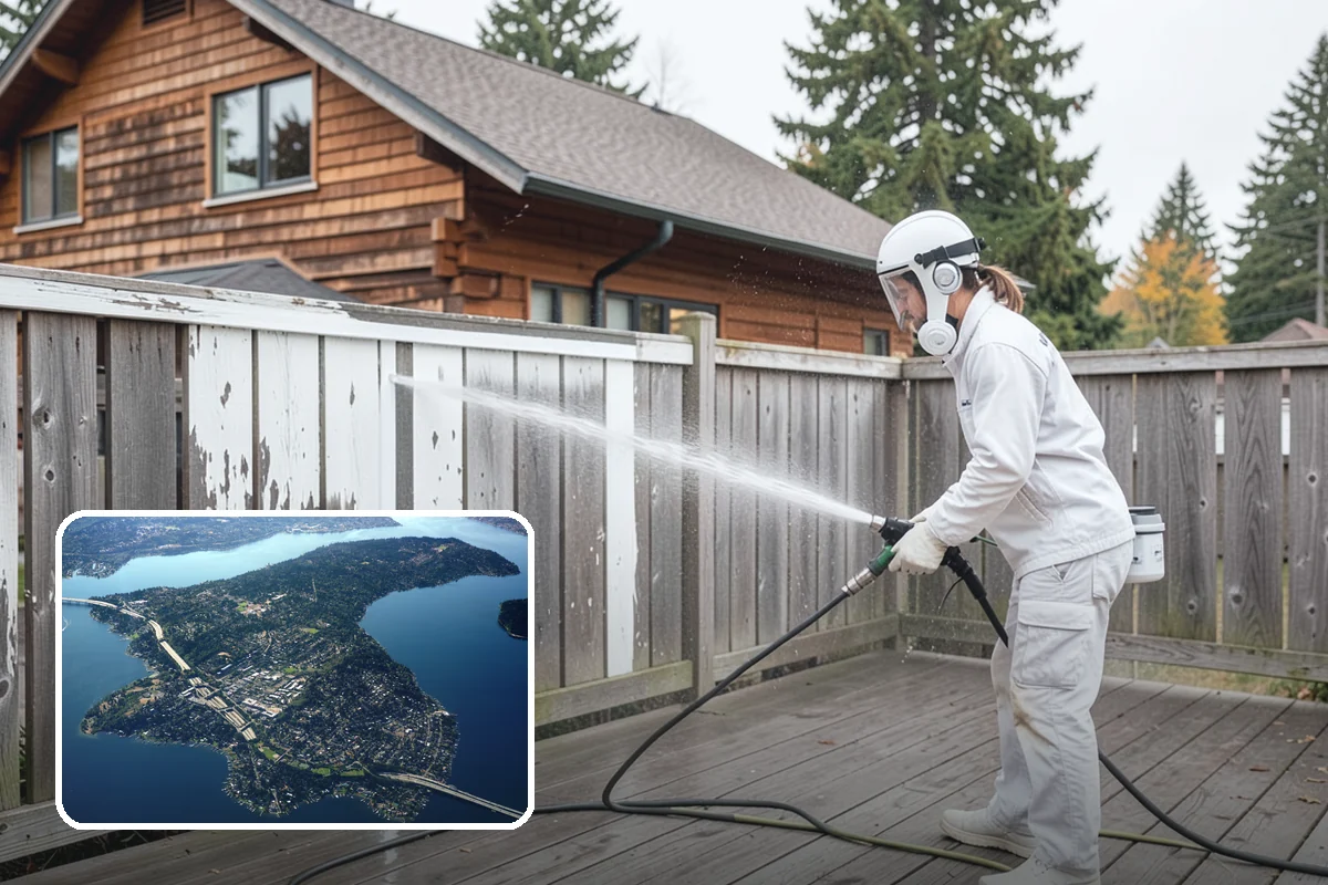 Concrete Wall Cleaning in Mercer Island, King County, WA - Clears green algae from shaded, north-facing wall surfaces