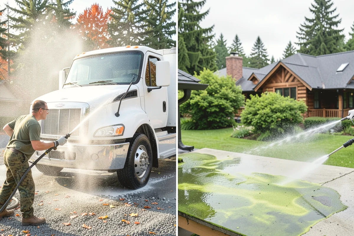 Concrete Wall Cleaning in Mercer Island, King County, WA - Protect adjacent plantings and cover nearby surfaces