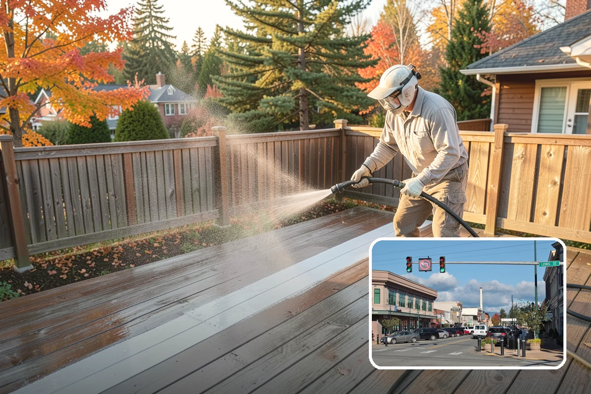 Concrete Wall Cleaning in Monroe, Snohomish County, WA - Clears green algae from shaded, north-facing wall surfaces