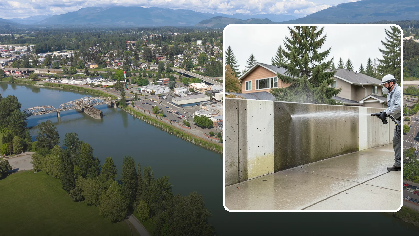 Concrete Wall Cleaning in Mount Vernon, Skagit County, WA - Wash algae and grime from vertical concrete walls using soft-wash methods that clean without gouging.