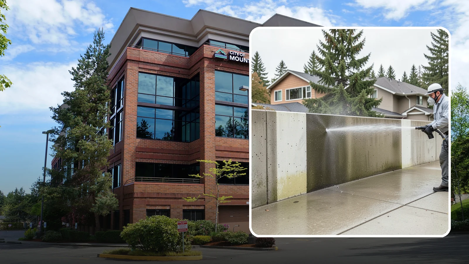 Concrete Wall Cleaning in Mountlake Terrace, Snohomish County, WA - Wash algae and grime from vertical concrete walls using soft-wash methods that clean without gouging.