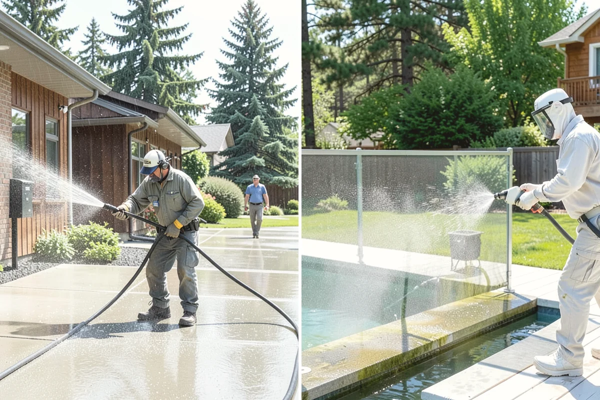 Concrete Wall Cleaning in Mukilteo, Snohomish County, WA - Protect adjacent plantings and cover nearby surfaces