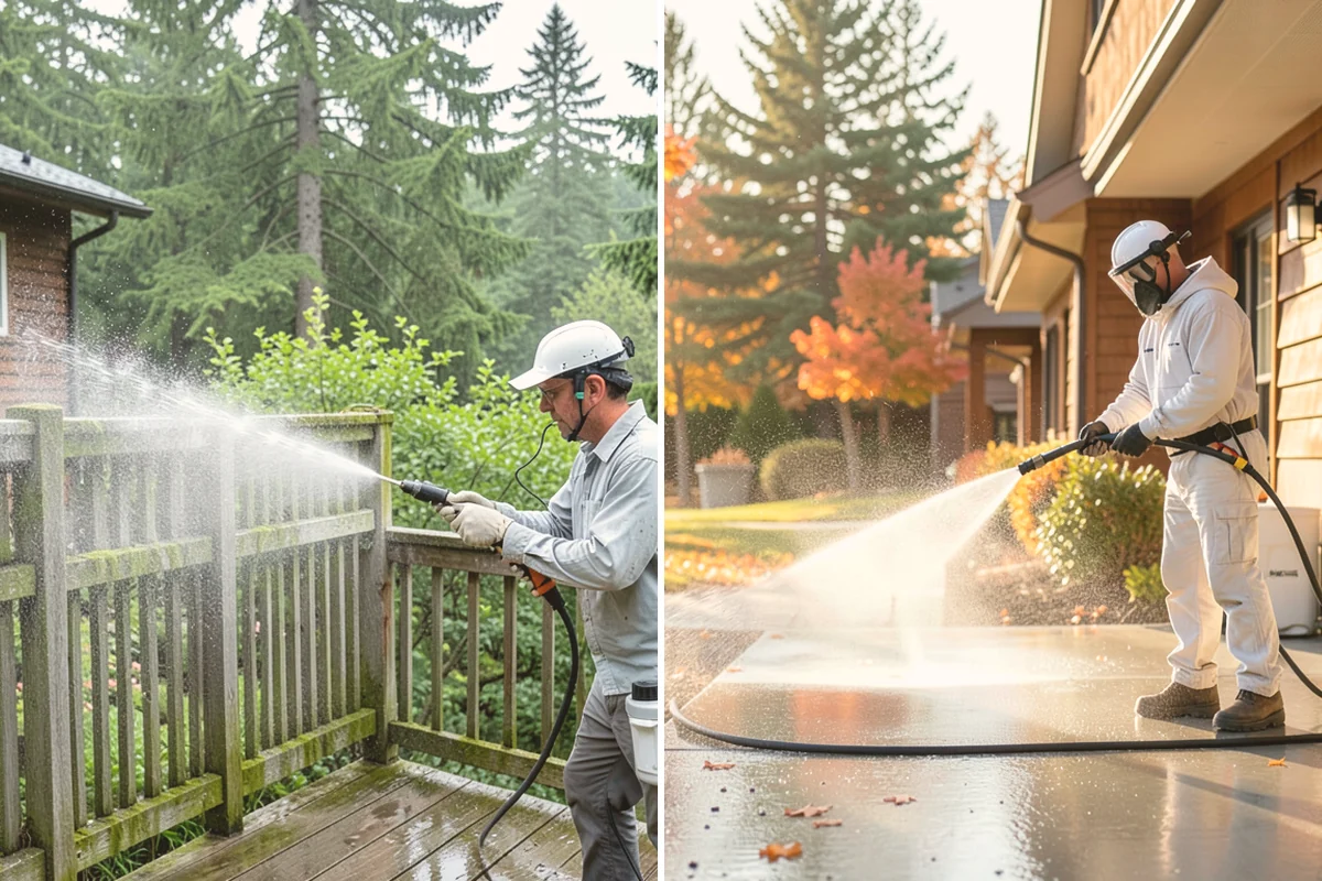 Concrete Wall Cleaning in Newcastle, King County, WA - Protect adjacent plantings and cover nearby surfaces
