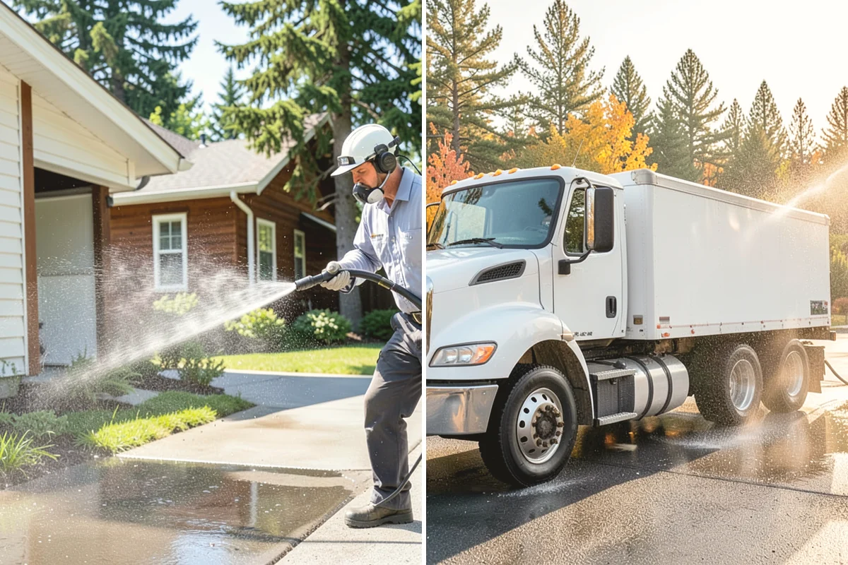 Concrete Wall Cleaning in North Bend, King County, WA - Protect adjacent plantings and cover nearby surfaces