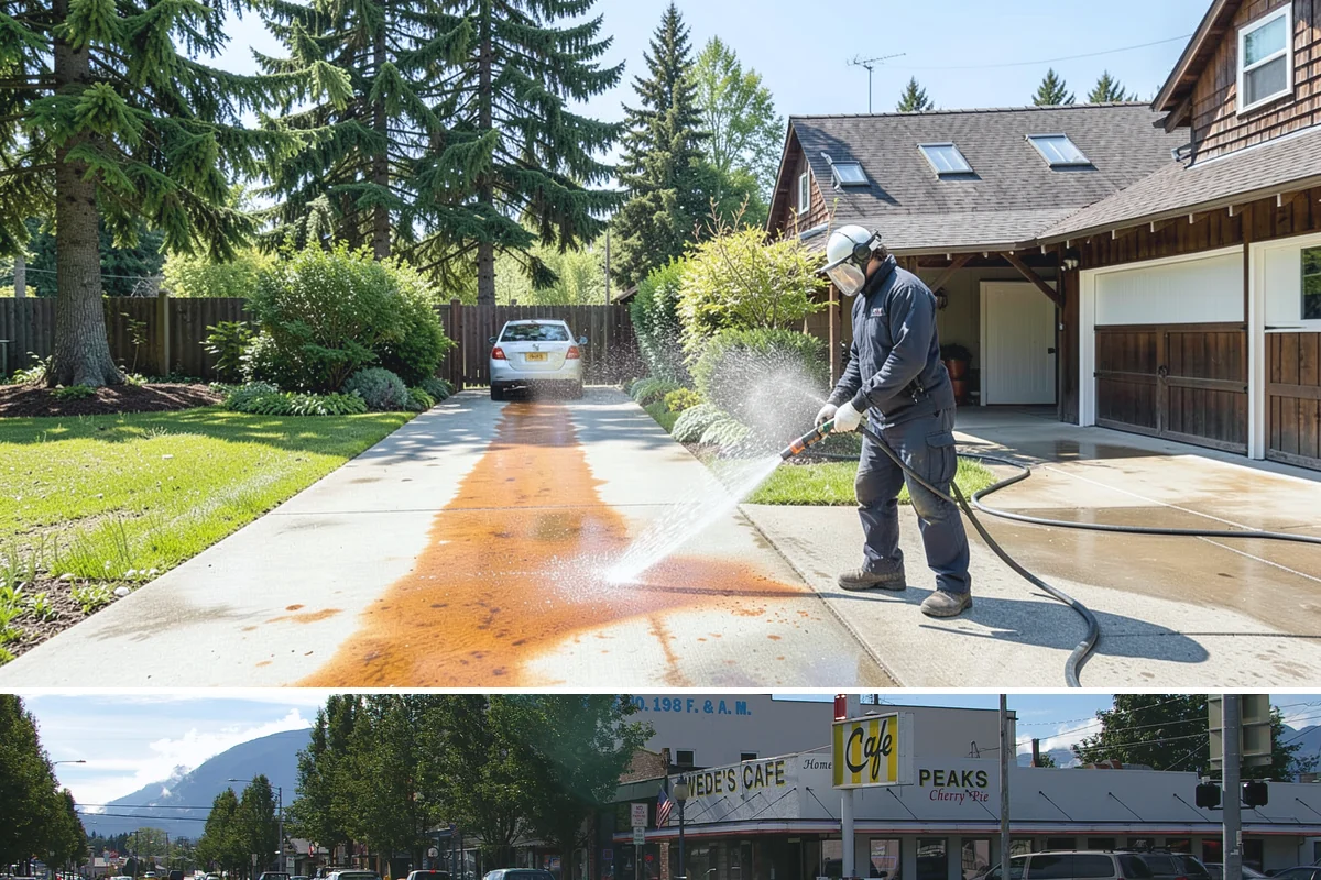 Concrete Wall Cleaning in North Bend, King County, WA - Spring is a strong time to clear the algae that flourished through the wet winter, giving walls a clean start before summer.