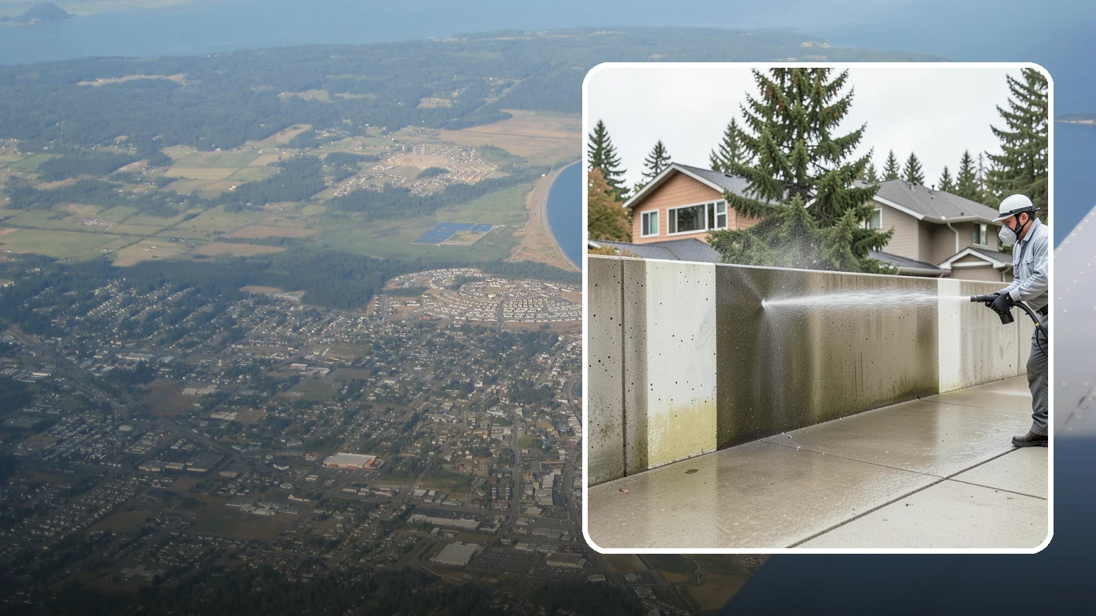 Concrete Wall Cleaning in Oak Harbor, Island County, WA - Wash algae and grime from vertical concrete walls using soft-wash methods that clean without gouging.