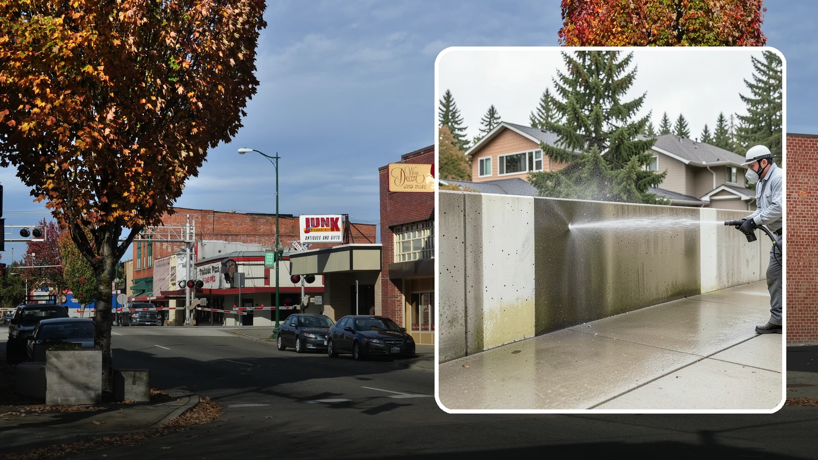 Concrete Wall Cleaning in Puyallup, Pierce County, WA - Wash algae and grime from vertical concrete walls using soft-wash methods that clean without gouging.