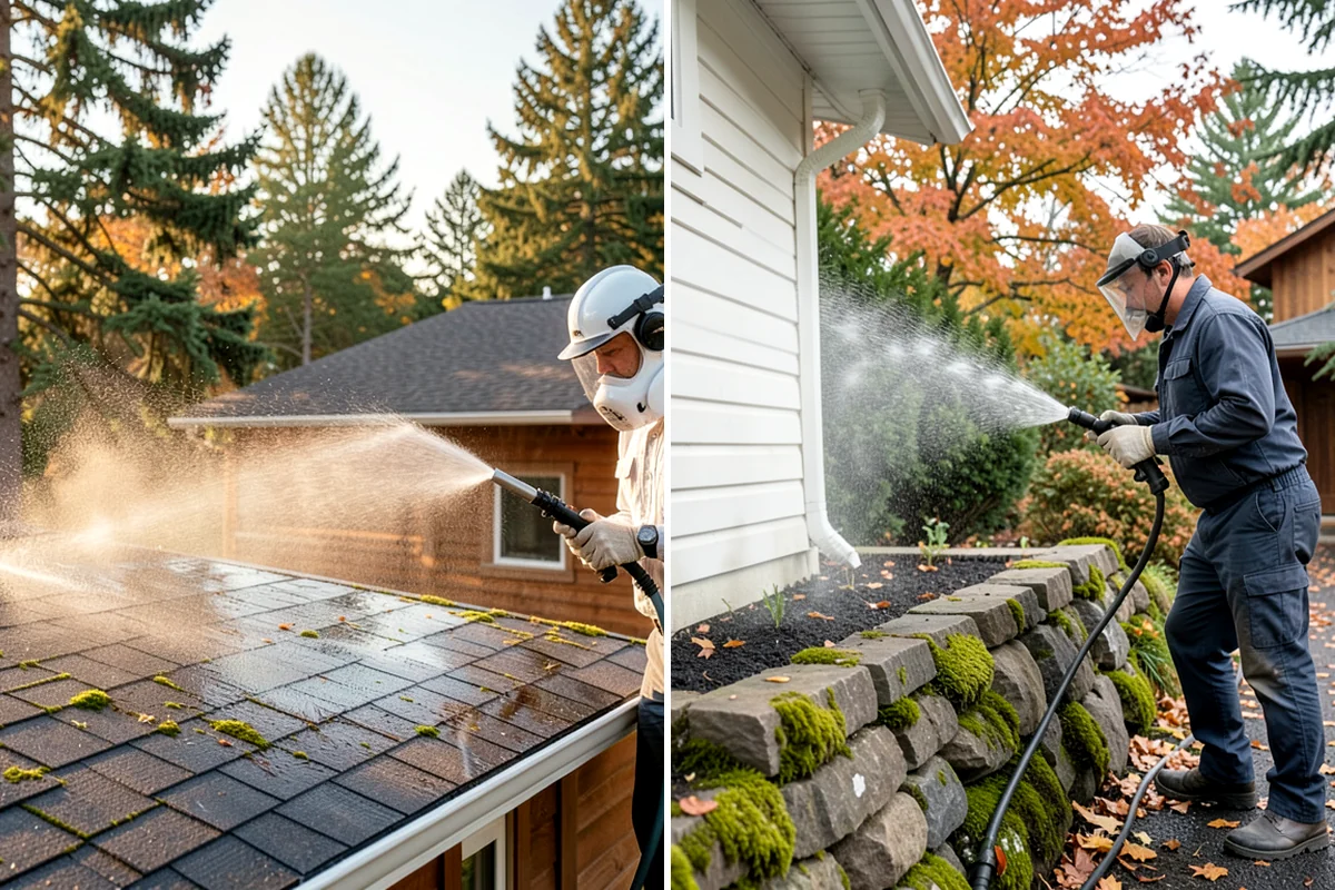 Concrete Wall Cleaning in Puyallup, Pierce County, WA - Protect adjacent plantings and cover nearby surfaces