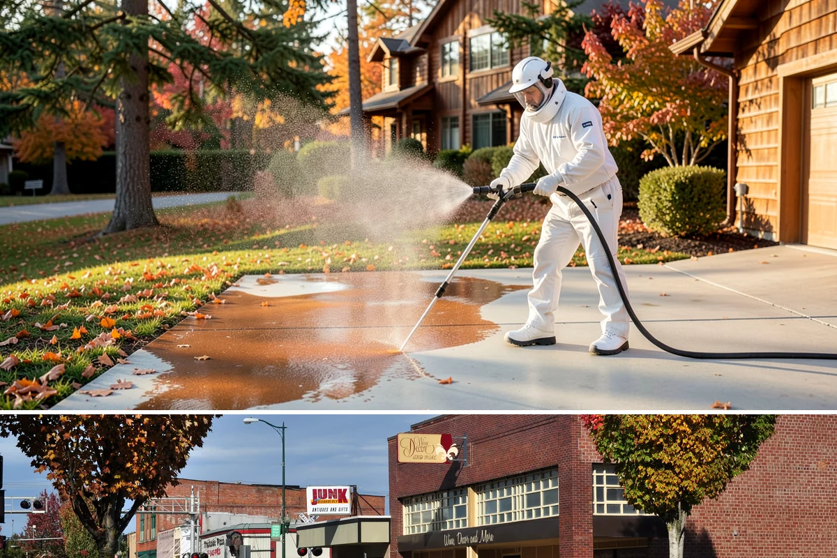 Concrete Wall Cleaning in Puyallup, Pierce County, WA - Spring is a strong time to clear the algae that flourished through the wet winter, giving walls a clean start before summer.