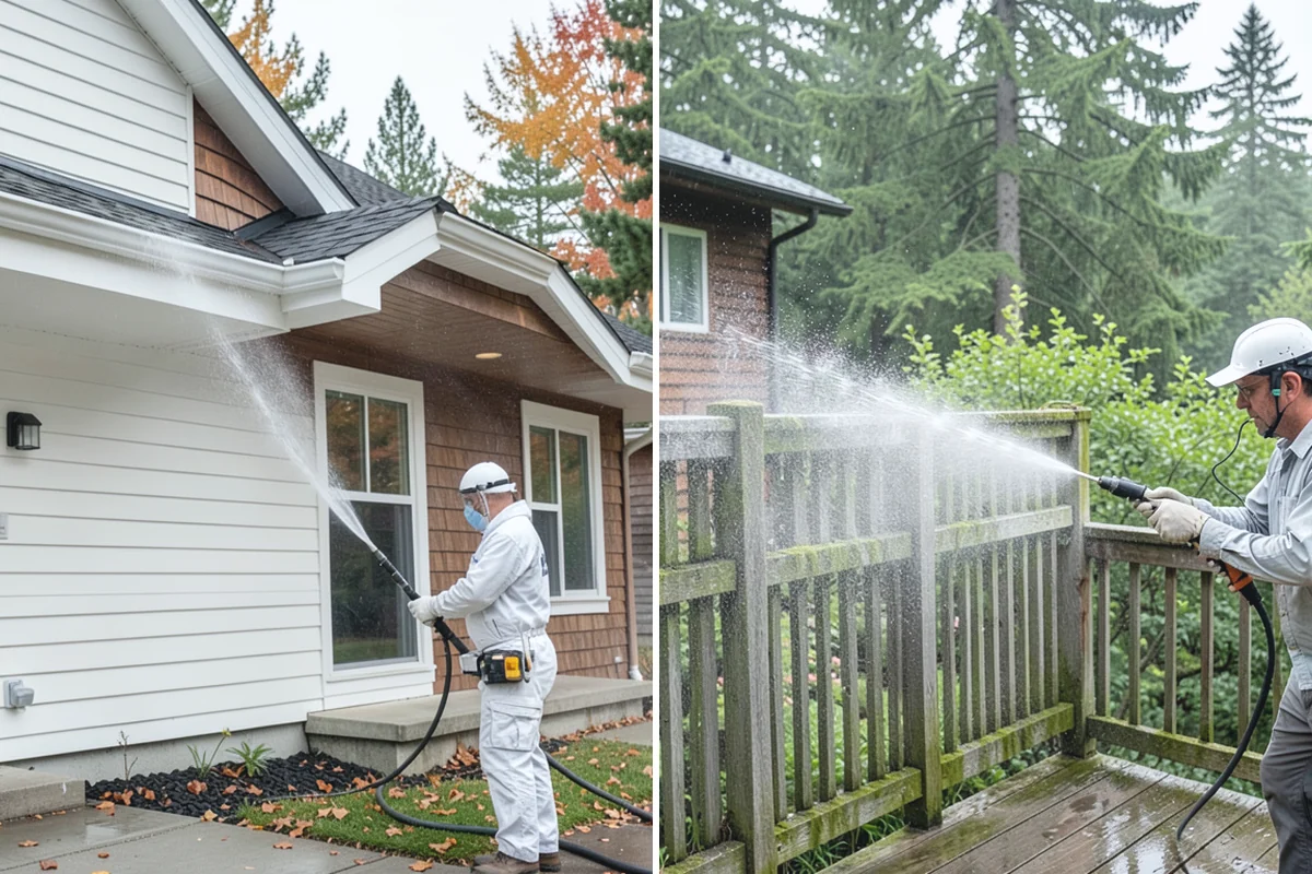 Concrete Wall Cleaning in Renton, King County, WA - Protect adjacent plantings and cover nearby surfaces