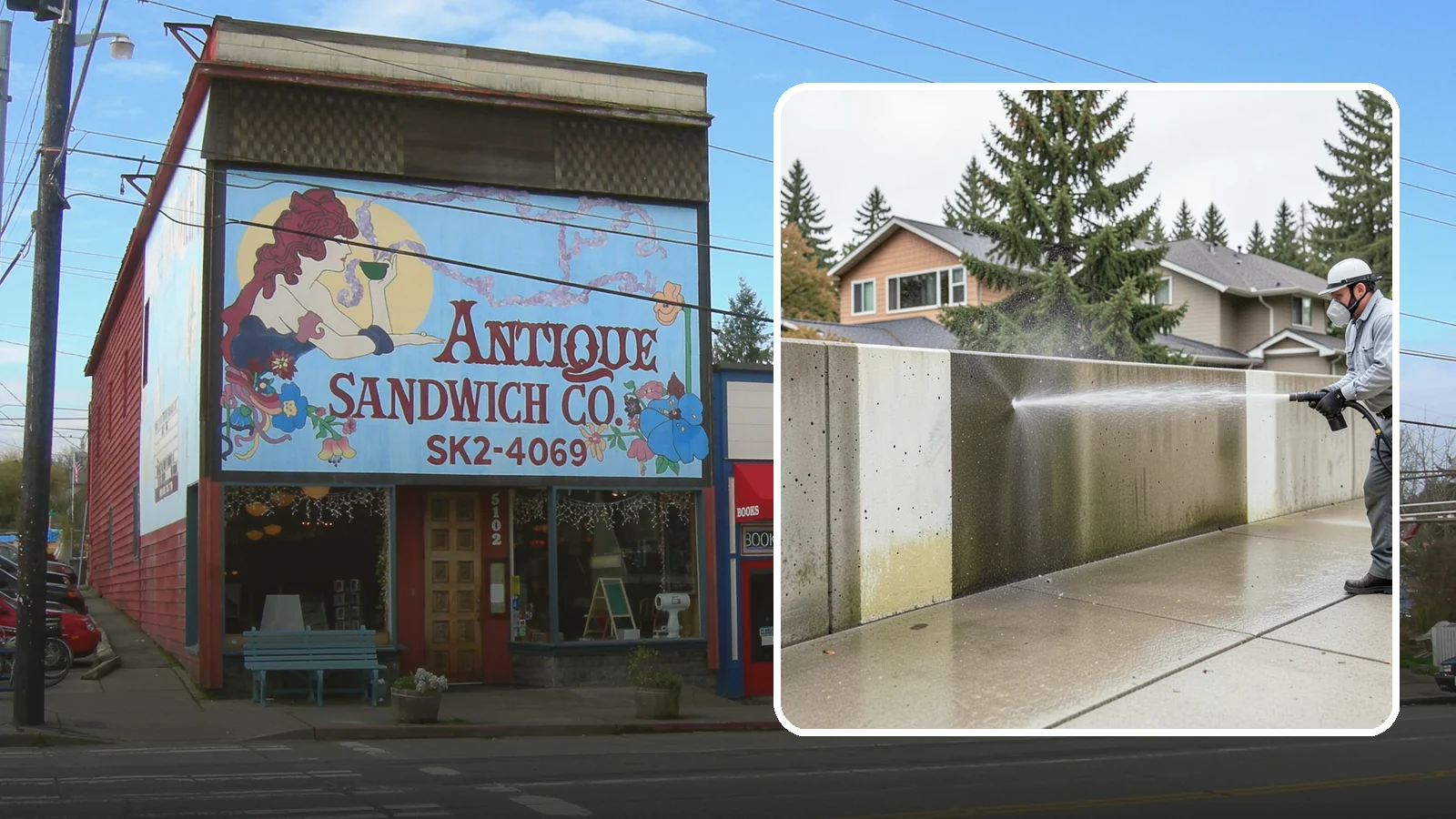 Concrete Wall Cleaning in Ruston, Pierce County, WA - Wash algae and grime from vertical concrete walls using soft-wash methods that clean without gouging.