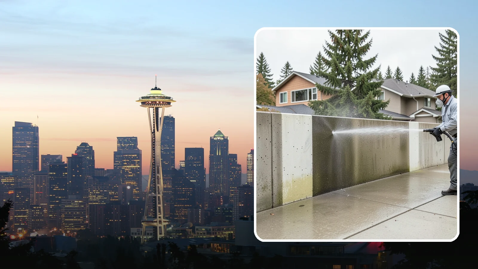 Concrete Wall Cleaning in Seattle, King County, WA - Wash algae and grime from vertical concrete walls using soft-wash methods that clean without gouging.