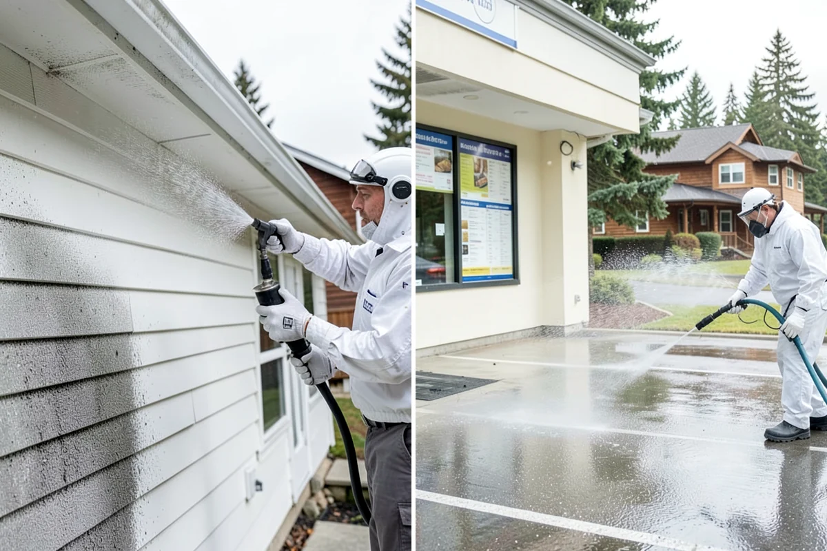 Concrete Wall Cleaning in Seattle, King County, WA - Protect adjacent plantings and cover nearby surfaces