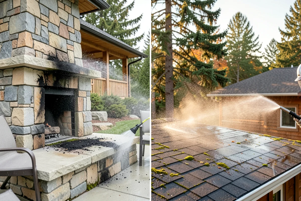 Concrete Wall Cleaning in Shoreline, King County, WA - Protect adjacent plantings and cover nearby surfaces
