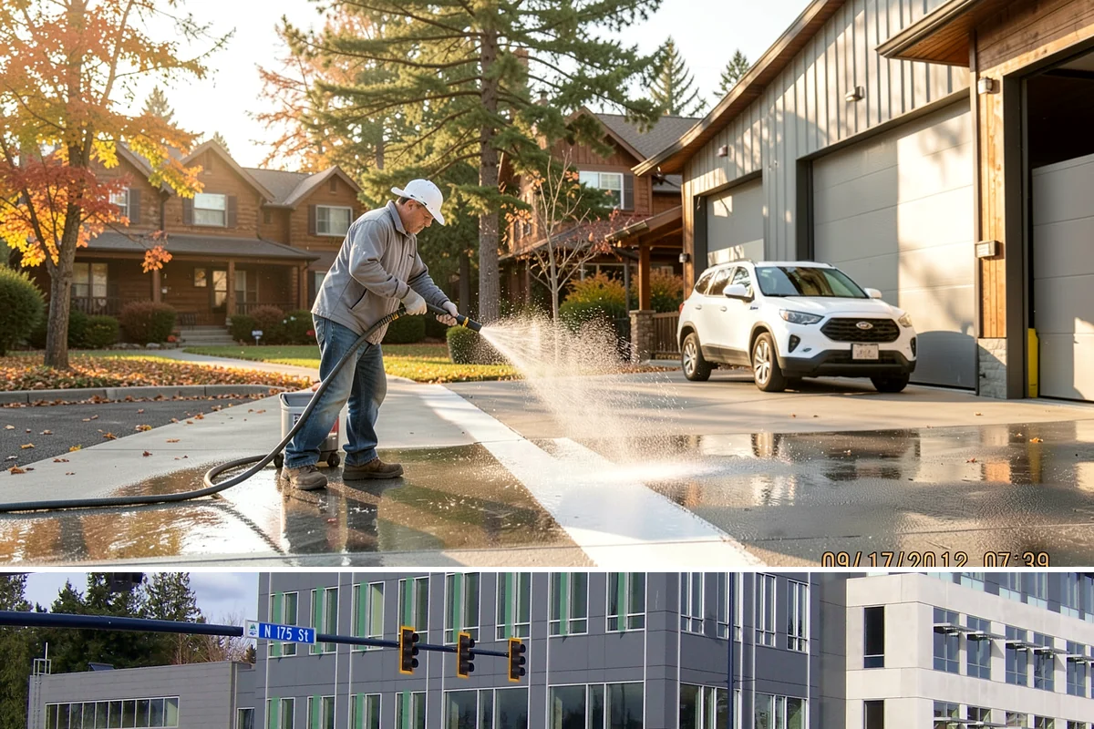 Concrete Wall Cleaning in Shoreline, King County, WA - Spring is a strong time to clear the algae that flourished through the wet winter, giving walls a clean start before summer.