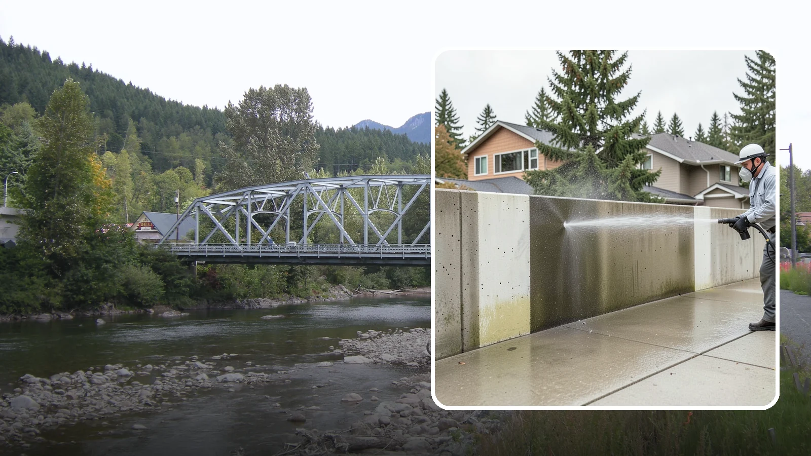 Concrete Wall Cleaning in Skykomish, King County, WA - Wash algae and grime from vertical concrete walls using soft-wash methods that clean without gouging.
